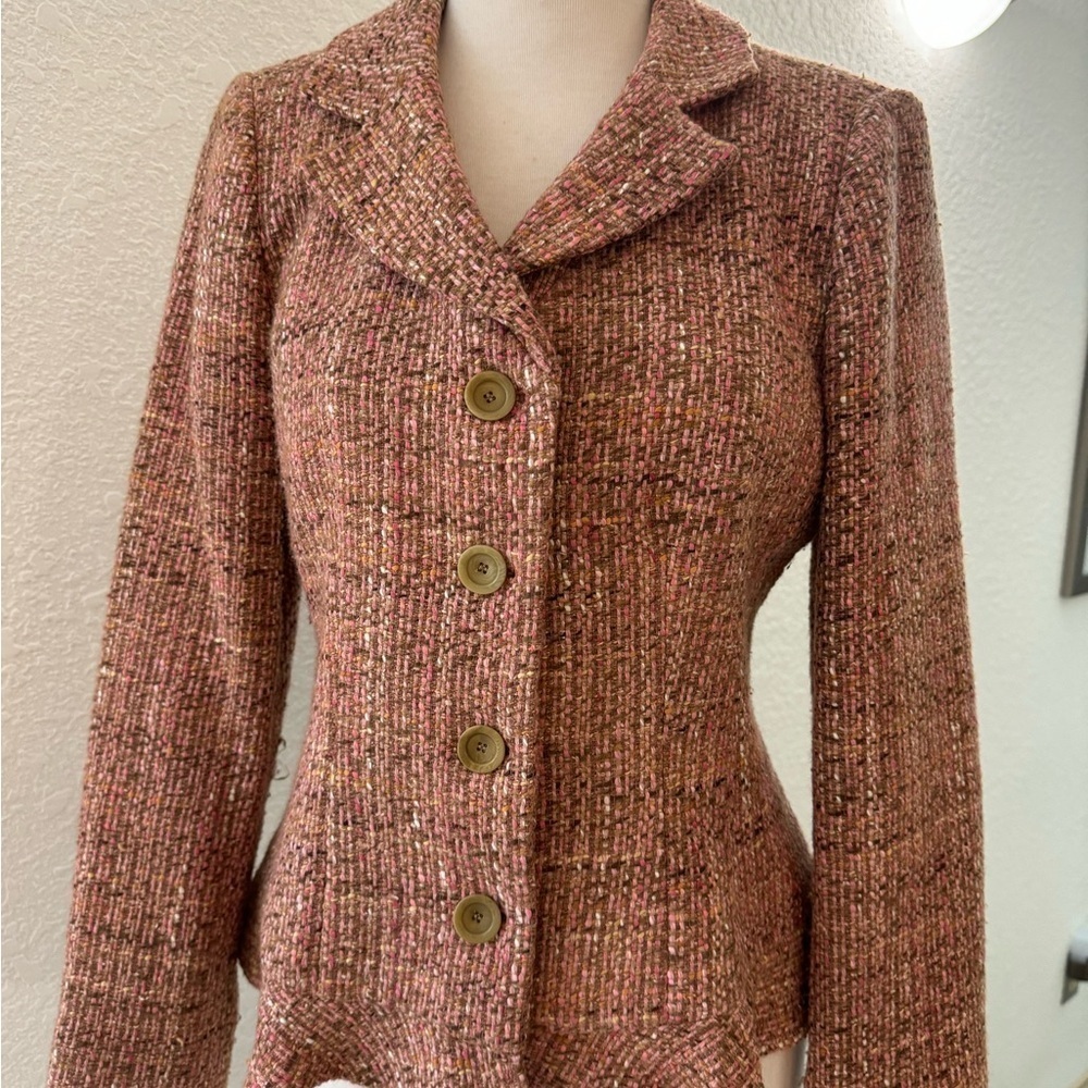 Neiman Marcus‎ VTG 90's Multicolored Tweed Flare Ruffle Blazer Women's Sz. 6 - Picture 4 of 12